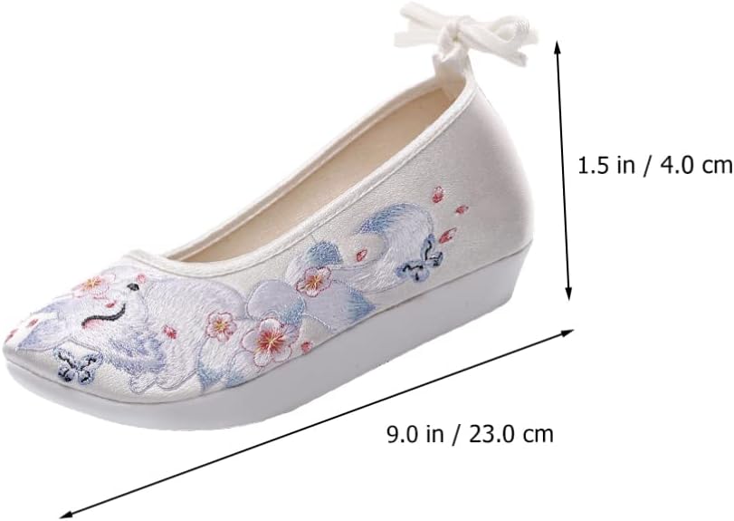 Chinese Style Silk Shoes Hanfu Embroidered Shoes Women Shoes Ethnic Style Wedge Heel Hanfu Cloth Shoes Footwear (White 36)