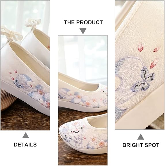 Chinese Style Silk Shoes Hanfu Embroidered Shoes Women Shoes Ethnic Style Wedge Heel Hanfu Cloth Shoes Footwear (White 36)