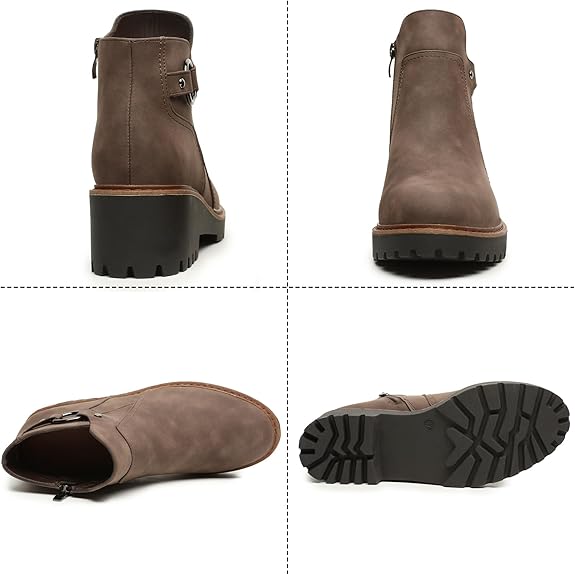 Womens Ankle Boots Chunky Low Heel Short Booties Comfortable Round Toe Dress Fall Boots with Side Zipper