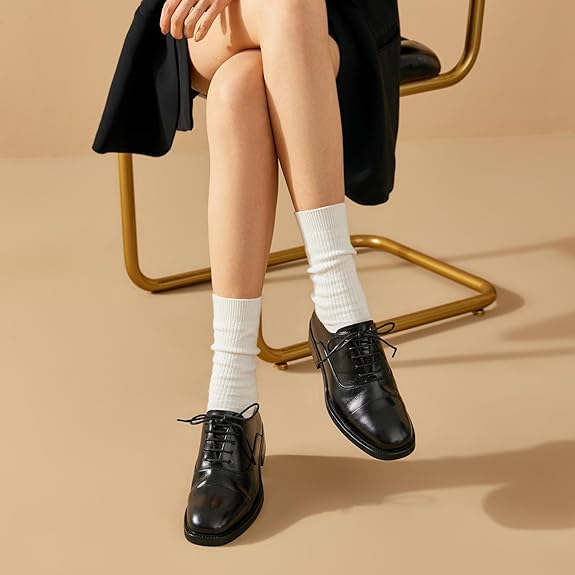 Women's Oxfords Dress Shoes, Leather Lace-Up Oxfords for Women, Comfortable Formal Cap Toe Business Casual Non Slip Office Driving Oxfords Shoes