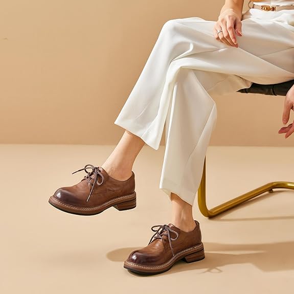 Women's Oxfords Dress Shoes, Leather Lace-Up Oxfords for Women, Comfortable Formal Cap Toe Business Casual Non Slip Office Driving Oxfords Shoes