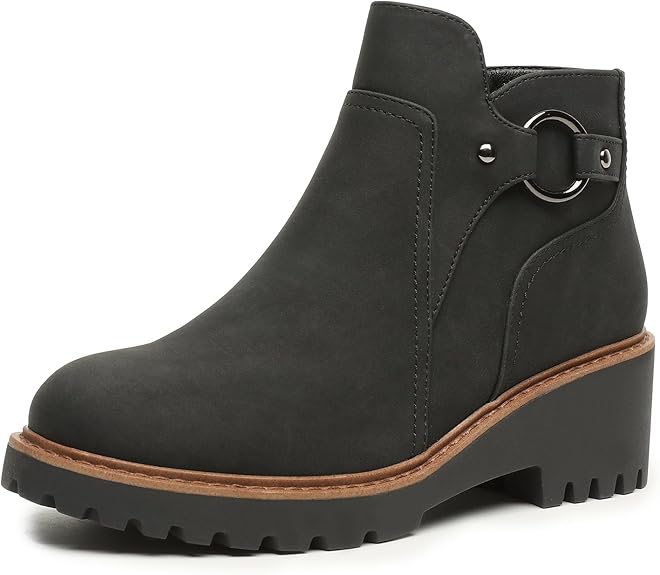Womens Ankle Boots Chunky Low Heel Short Booties Comfortable Round Toe Dress Fall Boots with Side Zipper