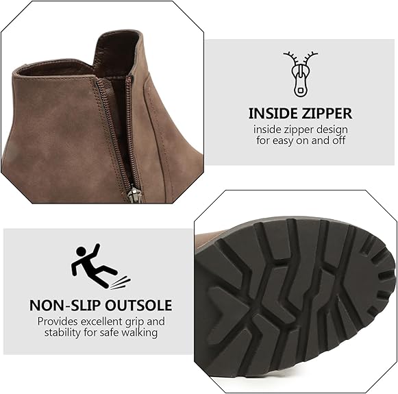 Womens Ankle Boots Chunky Low Heel Short Booties Comfortable Round Toe Dress Fall Boots with Side Zipper
