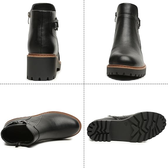 Womens Ankle Boots Chunky Low Heel Short Booties Comfortable Round Toe Dress Fall Boots with Side Zipper