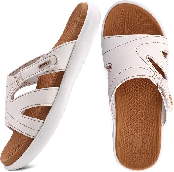 KuaiLu Womens Fashion Orthotic Slides Ladies Lightweight Athletic Yoga Mat Sandals Slip On Thick Cushion Slippers Sandals With Comfortable Plantar Fasciitis Arch Support