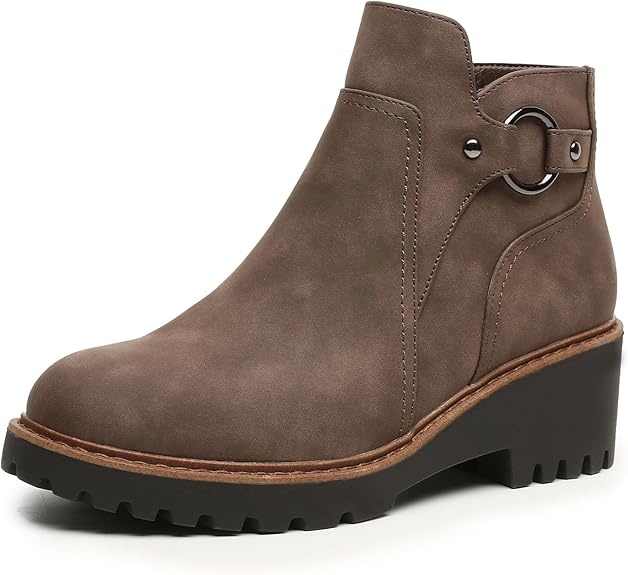 Womens Ankle Boots Chunky Low Heel Short Booties Comfortable Round Toe Dress Fall Boots with Side Zipper