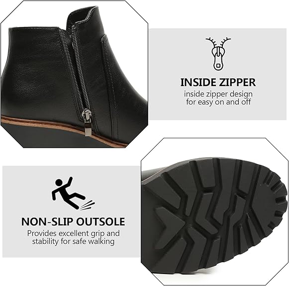 Womens Ankle Boots Chunky Low Heel Short Booties Comfortable Round Toe Dress Fall Boots with Side Zipper