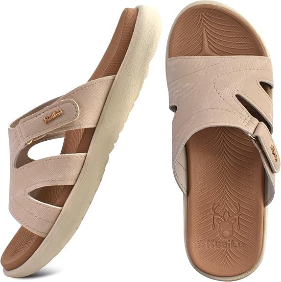 KuaiLu Womens Fashion Orthotic Slides Ladies Lightweight Athletic Yoga Mat Sandals Slip On Thick Cushion Slippers Sandals With Comfortable Plantar Fasciitis Arch Support