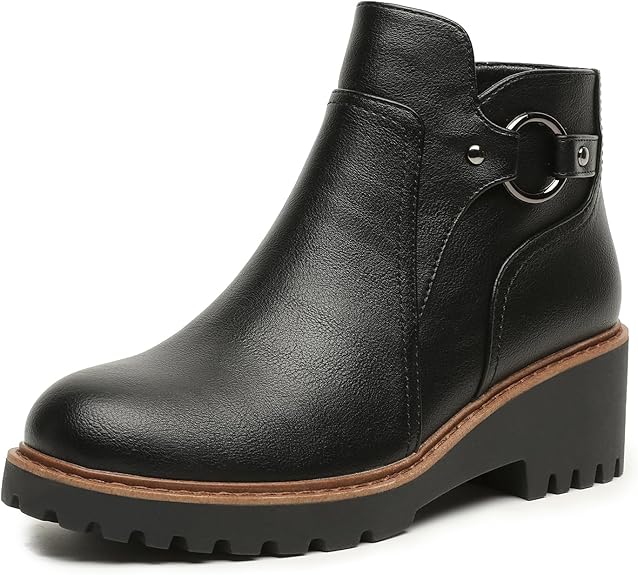 Womens Ankle Boots Chunky Low Heel Short Booties Comfortable Round Toe Dress Fall Boots with Side Zipper