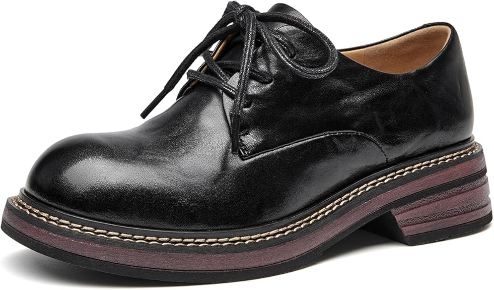 Women's Oxfords Dress Shoes, Leather Lace-Up Oxfords for Women, Comfortable Formal Cap Toe Business Casual Non Slip Office Driving Oxfords Shoes
